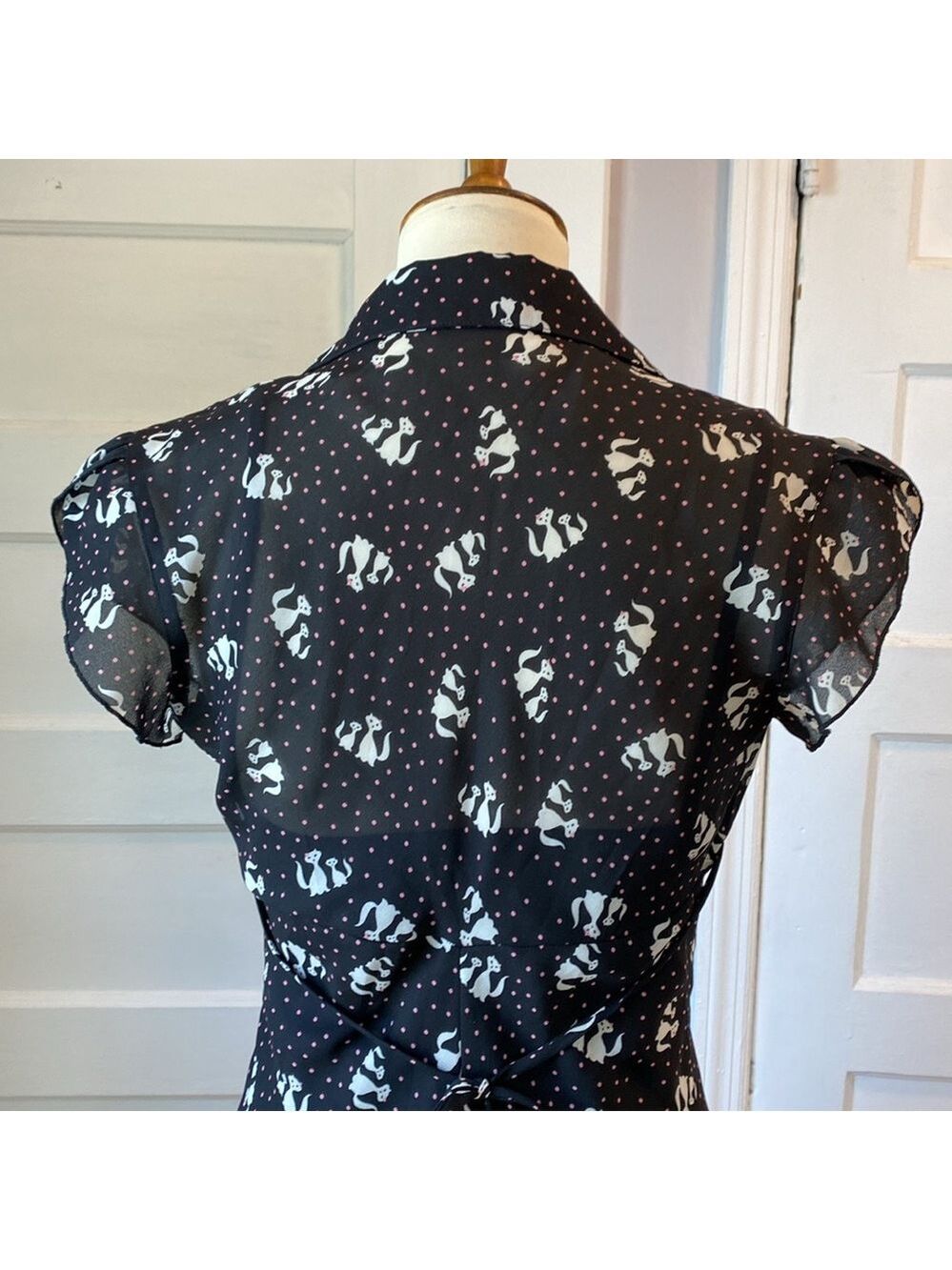 Speechless Black Dress with White Cats, Size 7 - Picture 7 of 16